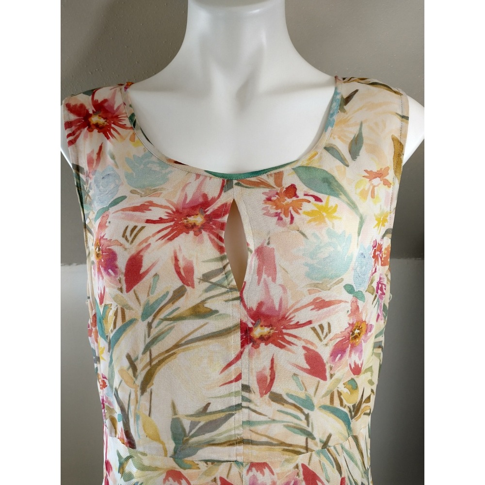 Sundance Boho Cottagecore Floral Watercolor Handkerchief Hem Rayon Midi Dress 16